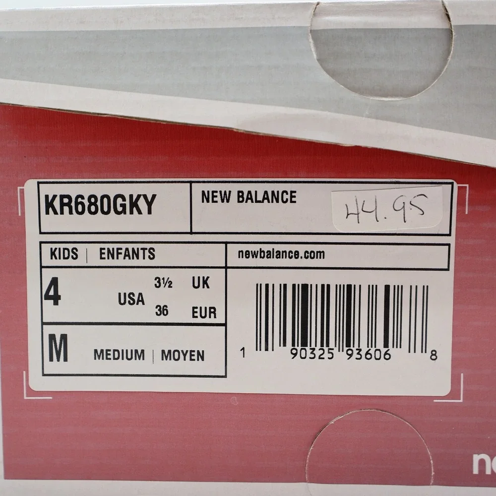 New Balance 680v3 Running Shoes Kids 4 Grey Green Pink KR680GKY Sneaker
